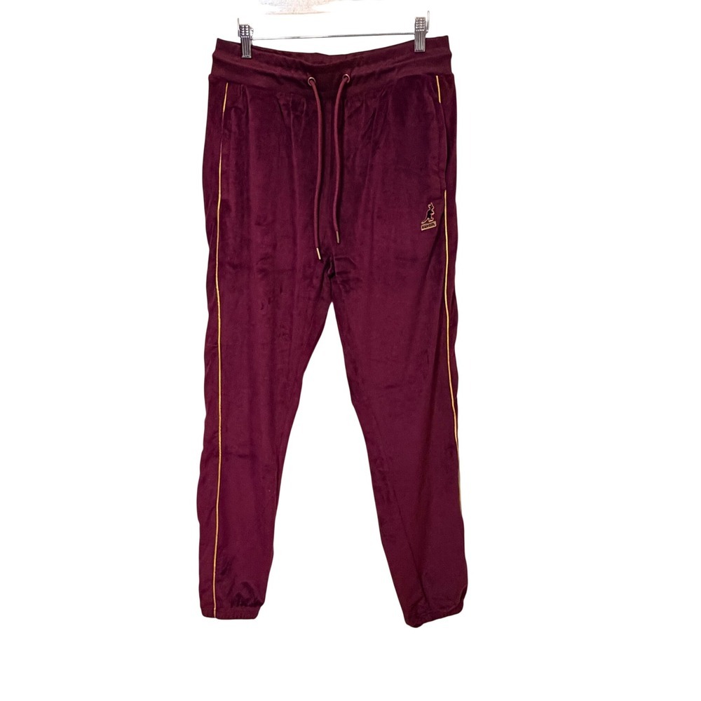 Kangol Mens Velour Joggers Burgundy Yellow Piping Track Pants K92133 Large NWT